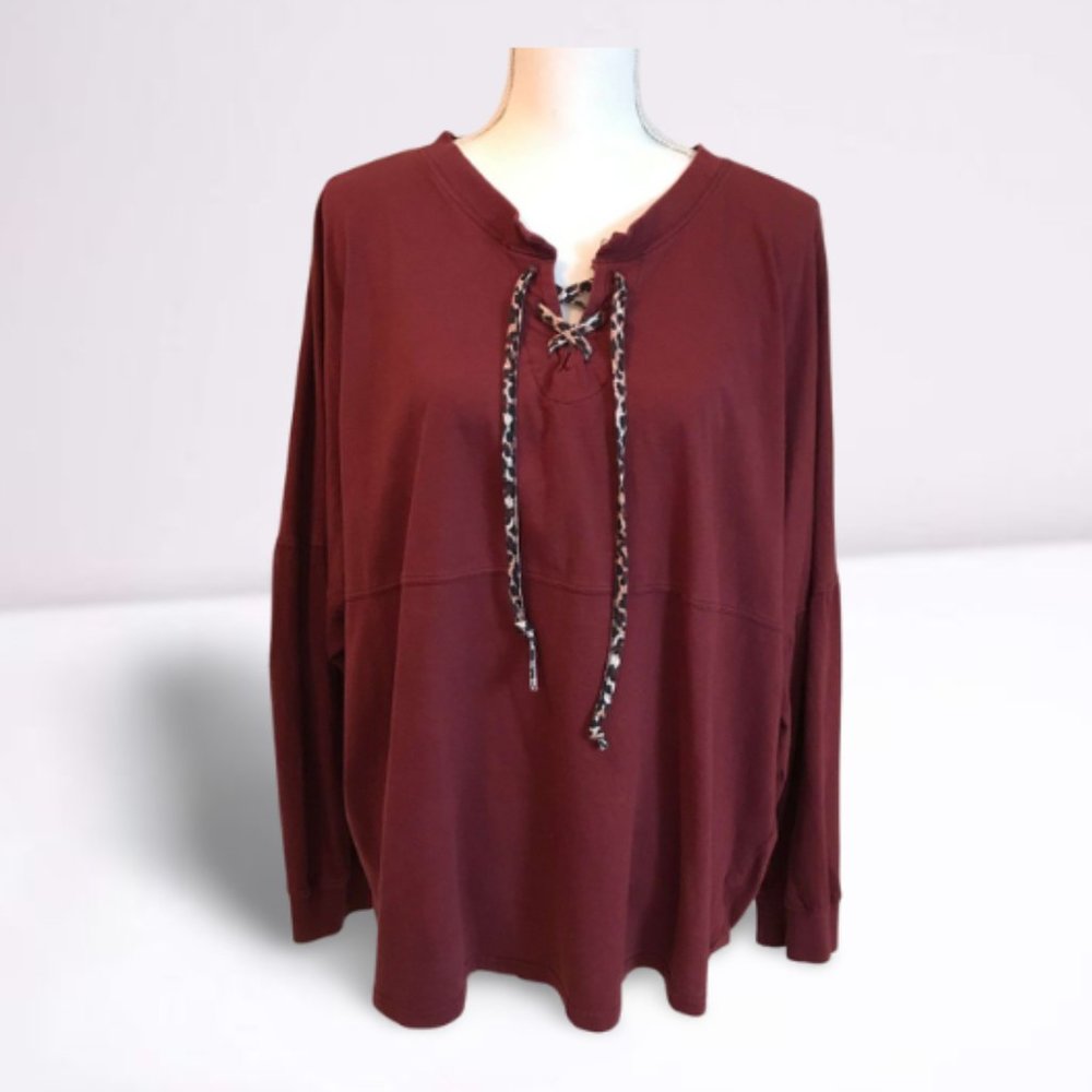 BURGUNDY, LONG SLEEVE, BASEBALL TEE, SIZE 3XL